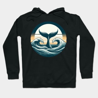 Hand drawn whale tail Retro ocean waves Hoodie